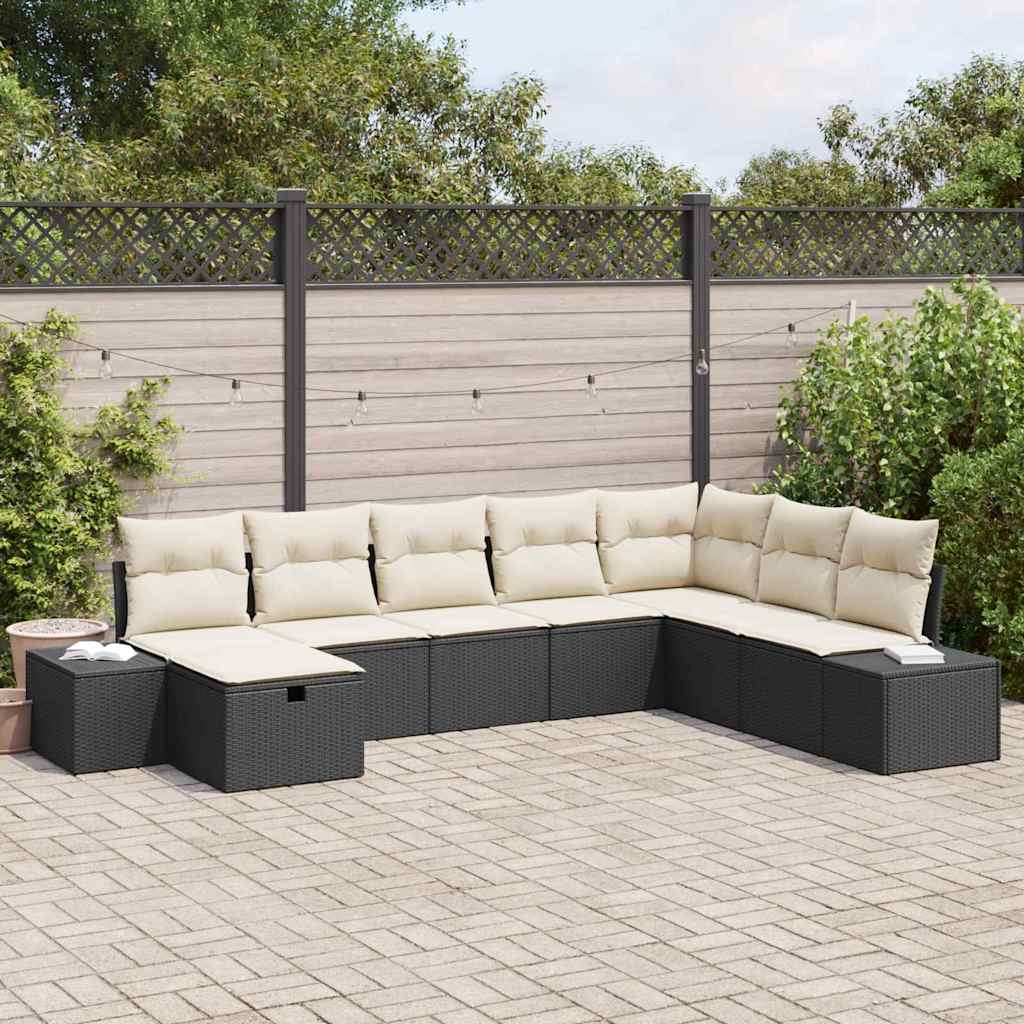 Tuin Sofa Set 8 st Zwart poly rattan
