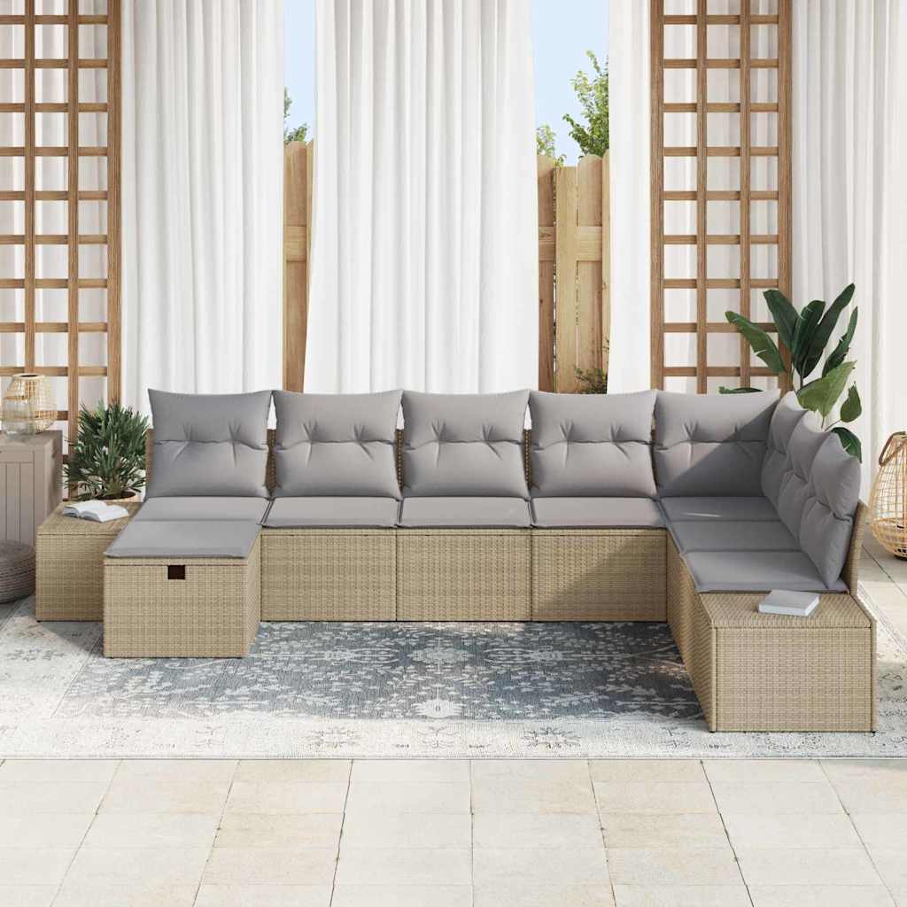 Tuin Sofa Set met kussen 8 pcs Beige 55 x 62 x 69 cm Poly riet