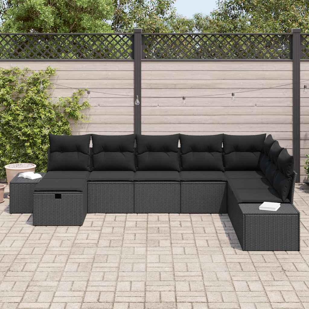 Tuin Sofa Set 8 st Zwart poly rattan