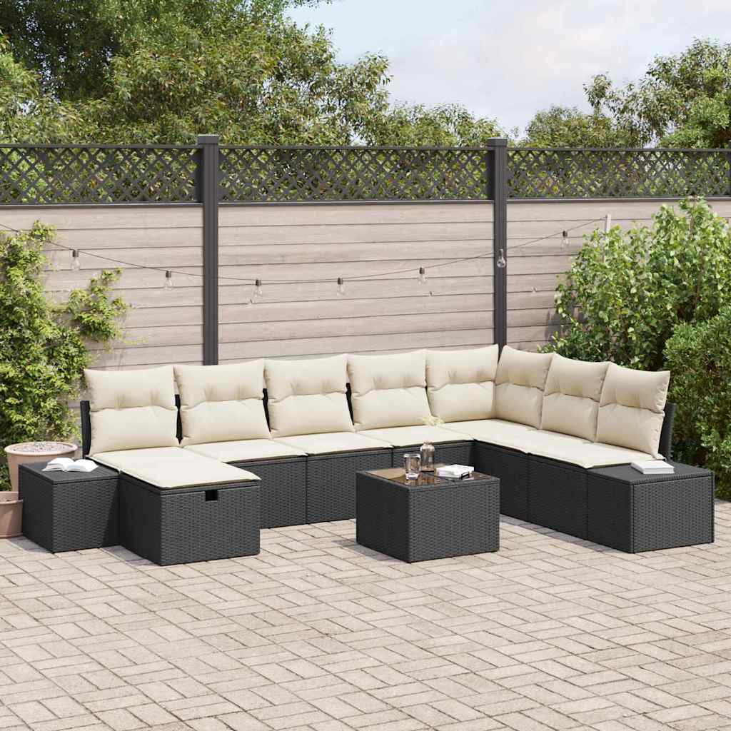 Tuin Sofa Set 9 st Zwart poly rattan