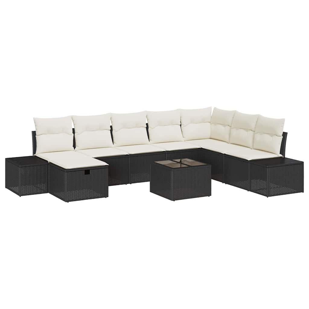 Tuin Sofa Set 9 st Zwart poly rattan