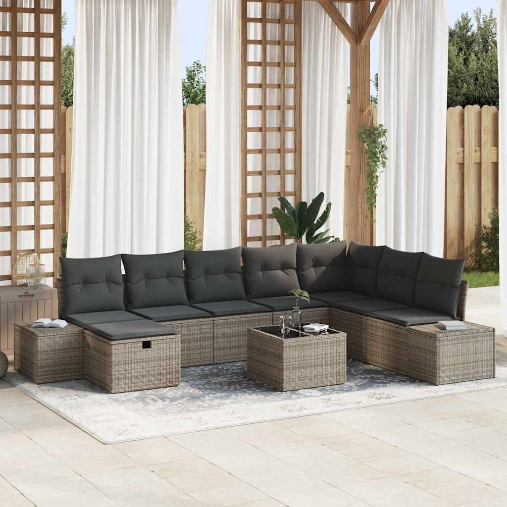 Tuin Sofa Set 9 st Grijs poly rattan
