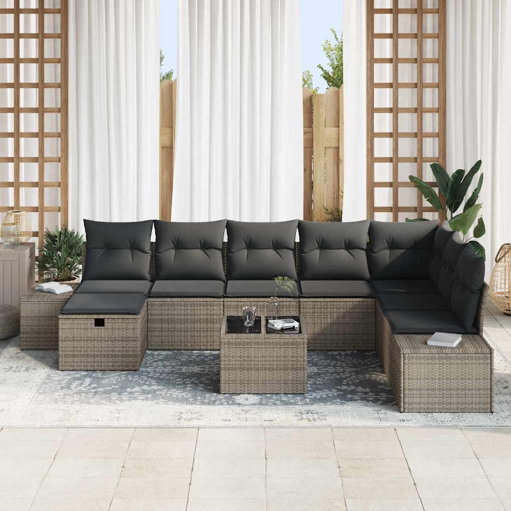Tuin Sofa Set 9 st Grijs poly rattan