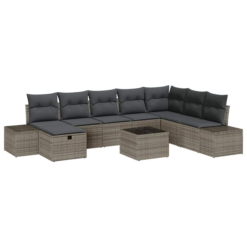 Tuin Sofa Set 9 st Grijs poly rattan