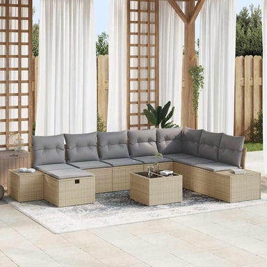 Tuin Sofa Set met kussen 9 pcs Beige Poly riet