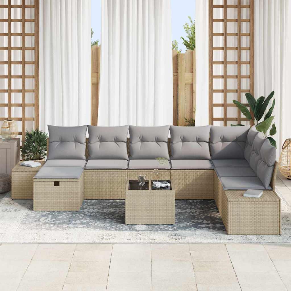 Tuin Sofa Set met kussen 9 pcs Beige Poly riet