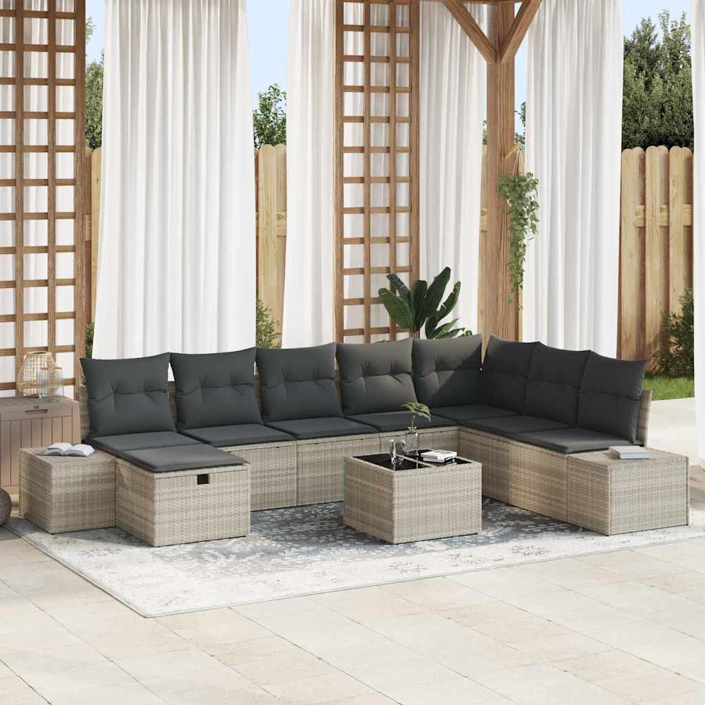 Tuin Sofa Set 9 st Lichtgrijs poly rattan