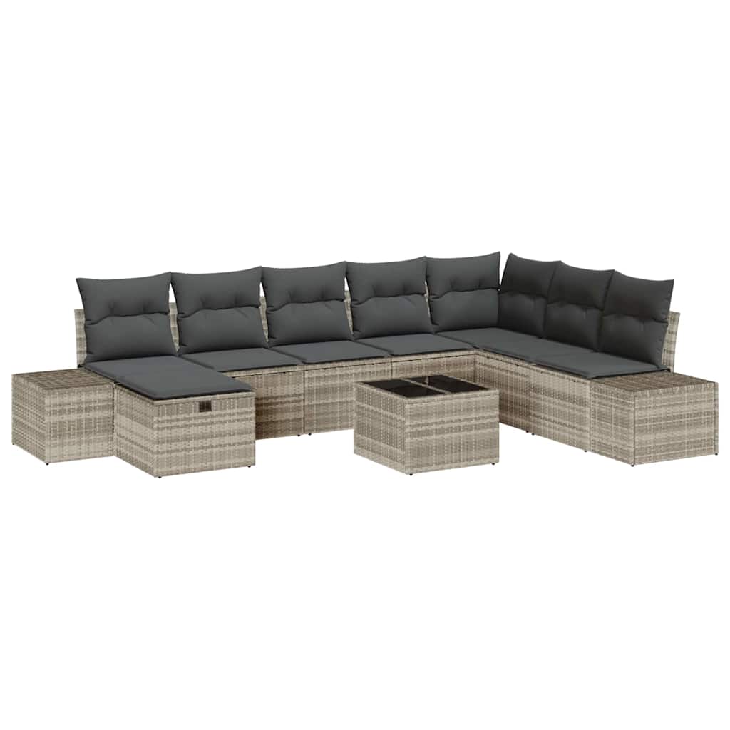 Tuin Sofa Set 9 st Lichtgrijs poly rattan