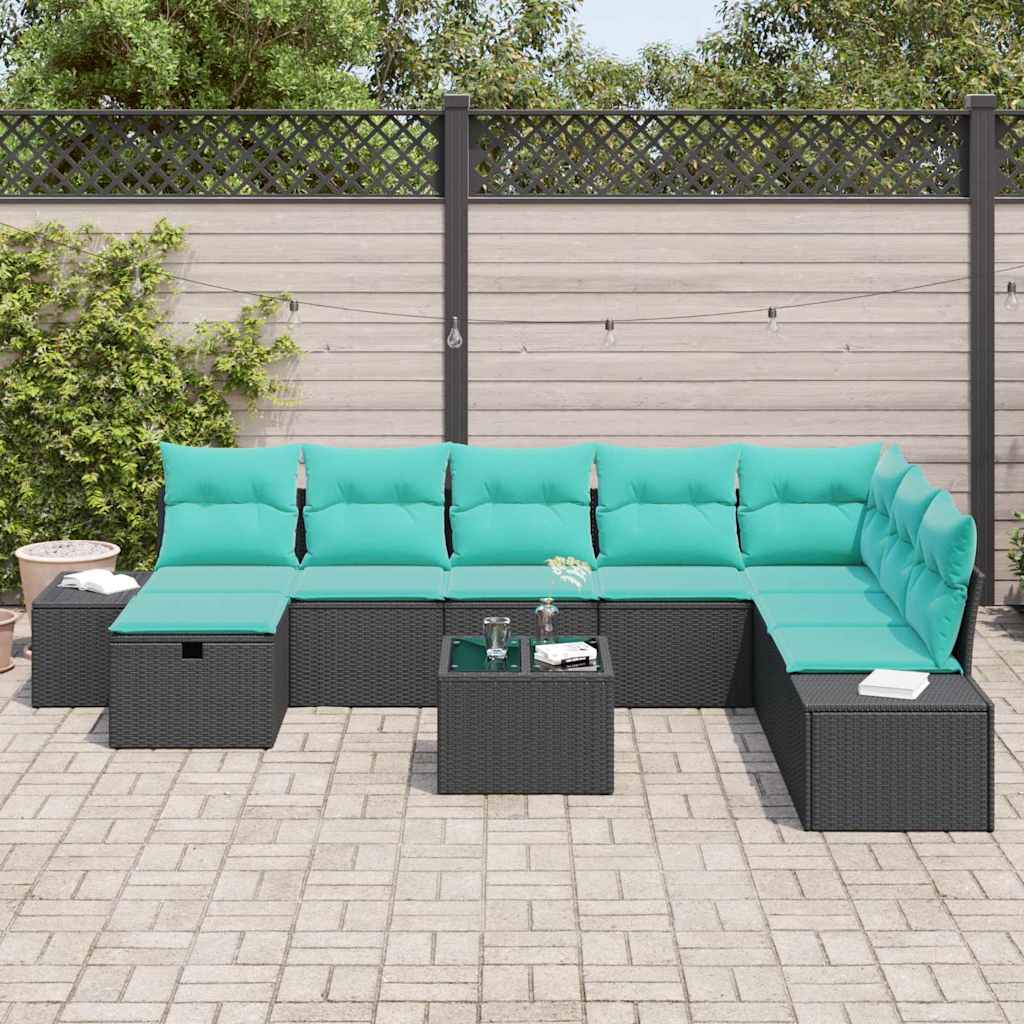 Tuin Sofa Set 9 st Zwart poly rattan