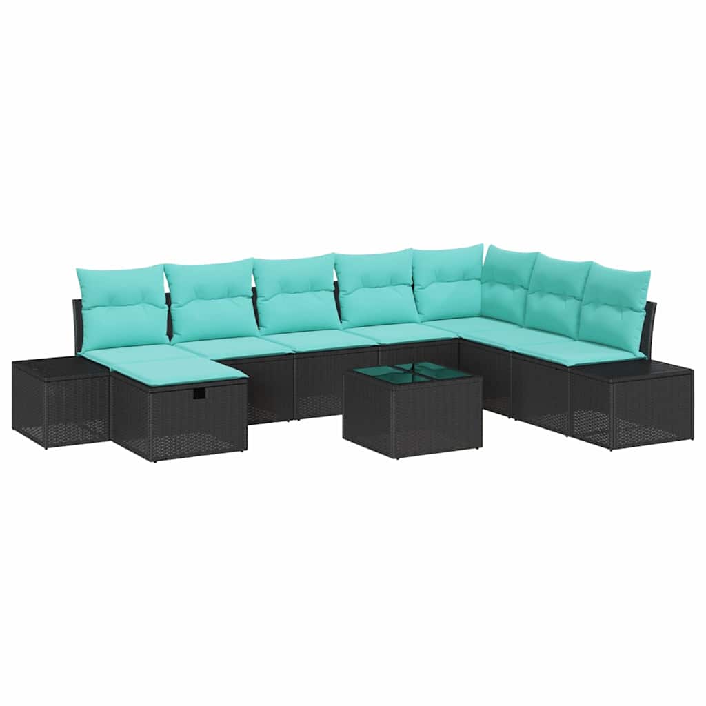 Tuin Sofa Set 9 st Zwart poly rattan