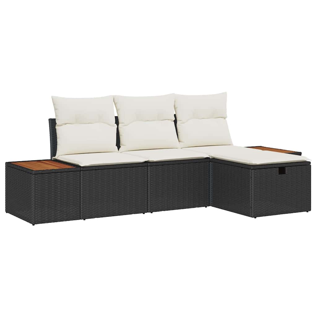 Tuin Sofa Set 4 st Zwart poly rattan