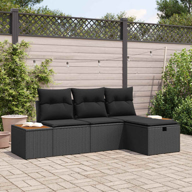 Tuin Sofa Set 4 st Zwart poly rattan
