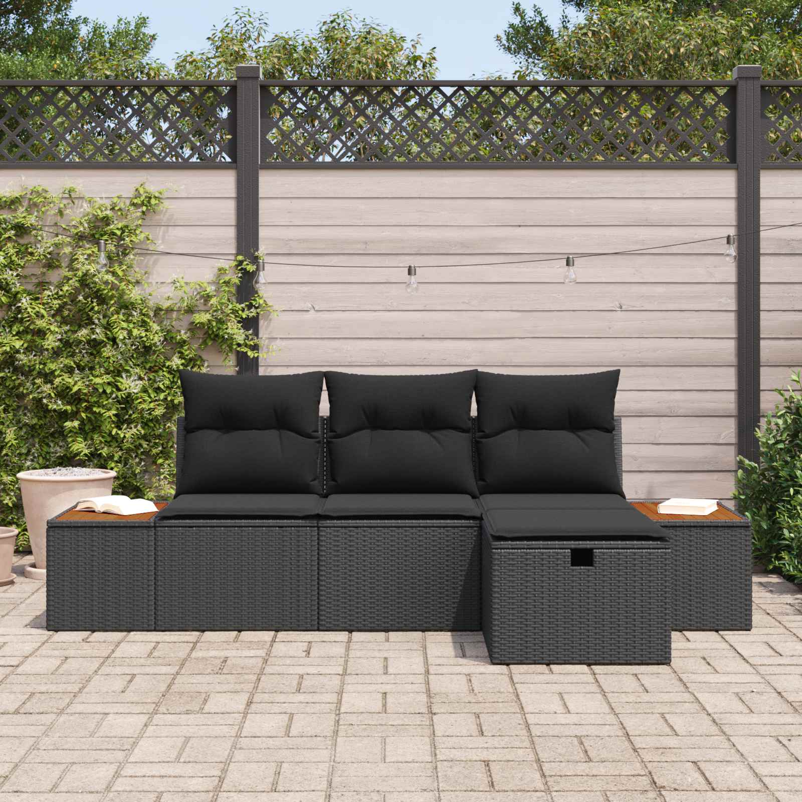 Tuin Sofa Set 4 st Zwart poly rattan