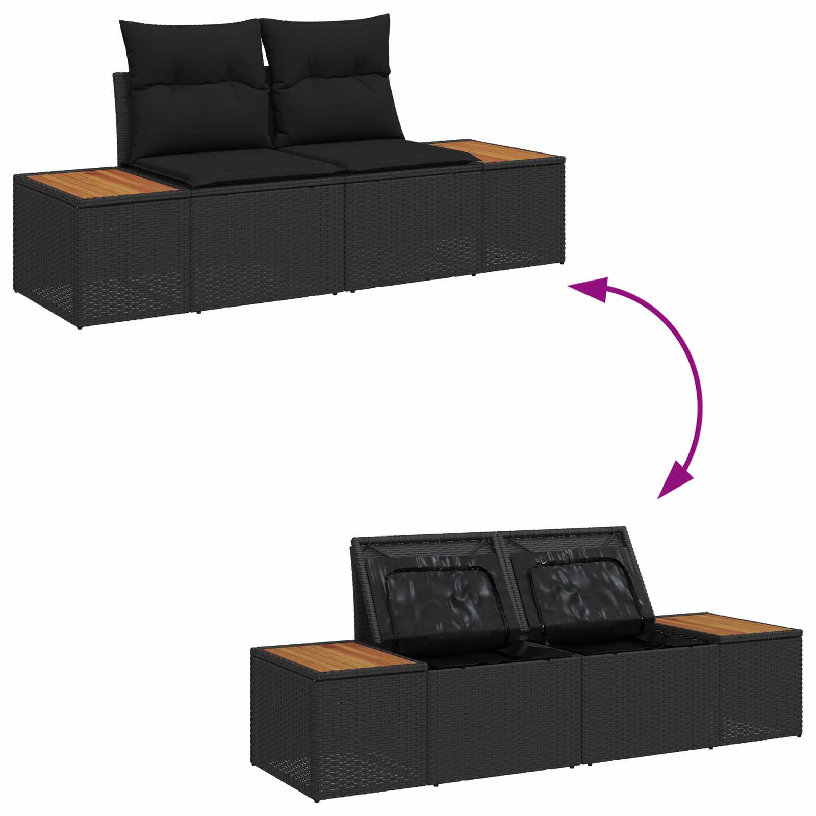 Tuin Sofa Set 4 st Zwart poly rattan