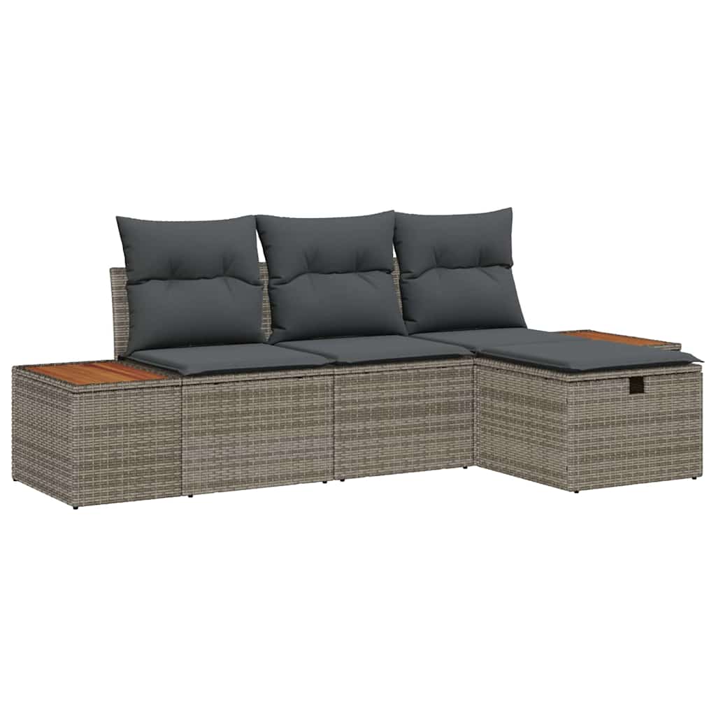 Tuin Sofa Set met kussen met opslag 4 pcs Grijs poly rattan