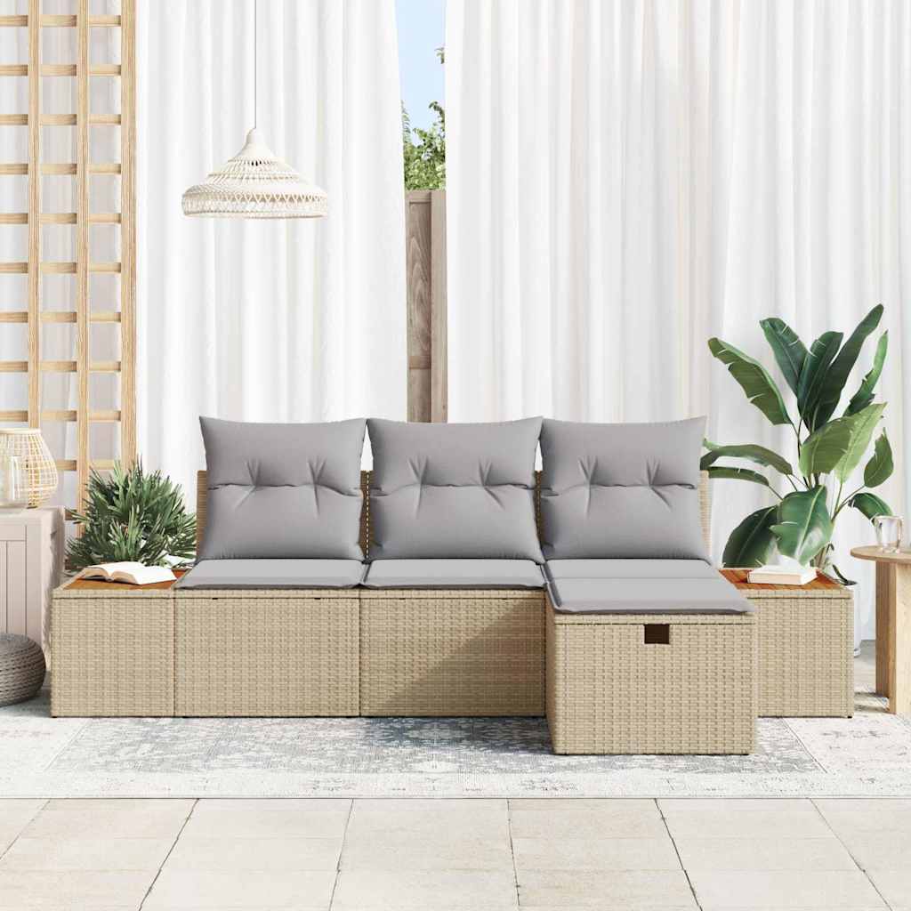 Tuin Sofa Set met kussen met opslag 4 pcs Beige poly rattan