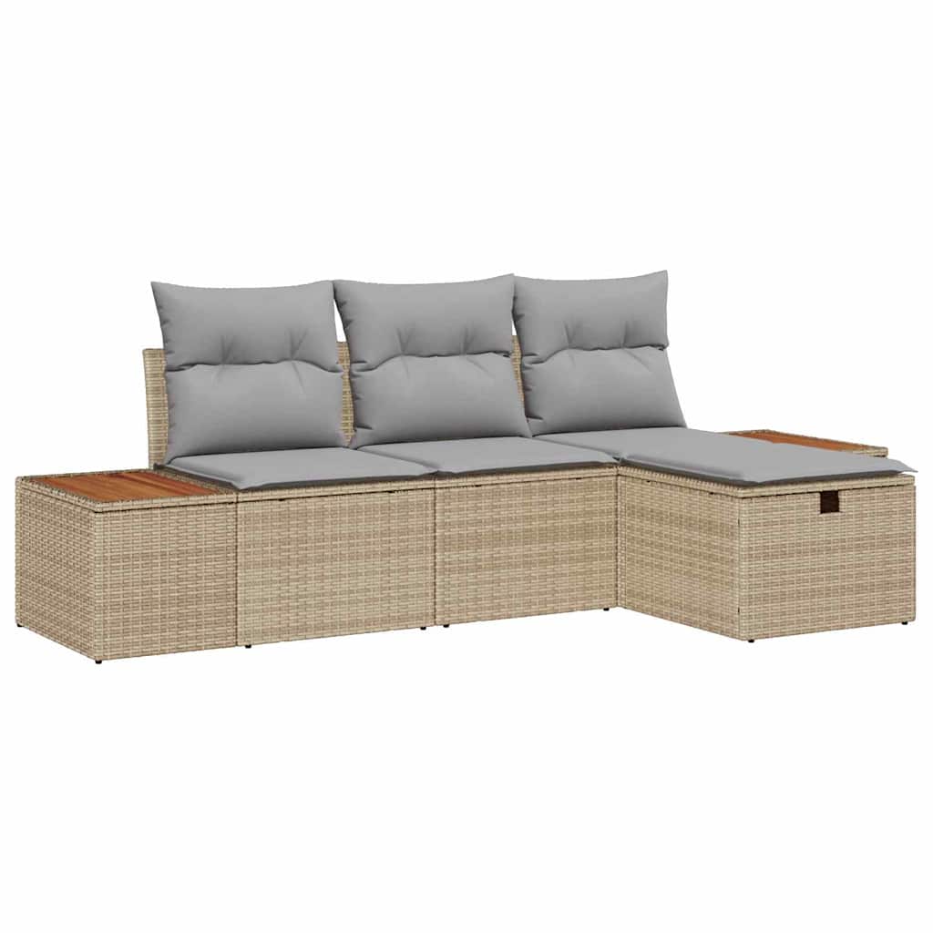 Tuin Sofa Set met kussen met opslag 4 pcs Beige poly rattan
