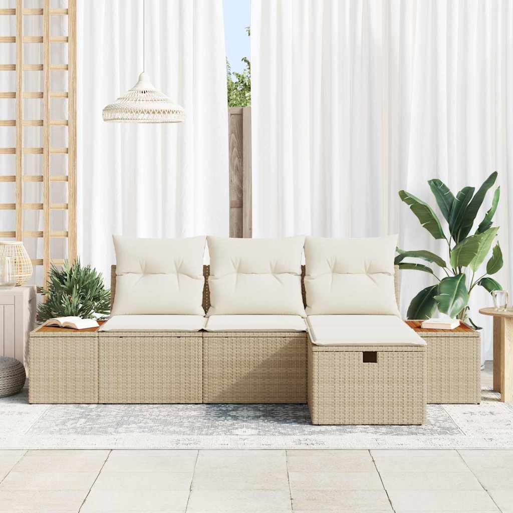 Tuin Sofa Set 4 st Beige poly rattan