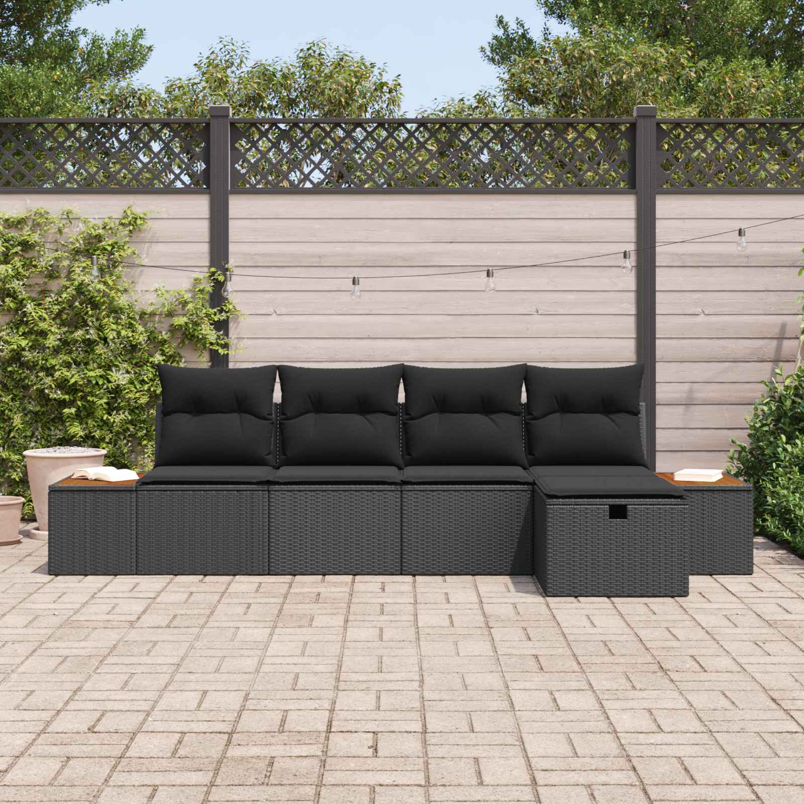 Tuin Sofa Set 6 st Zwart poly rattan