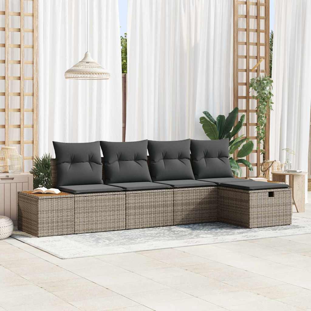 Tuin Sofa Set met kussen 5 pcs Grijs Poly riet