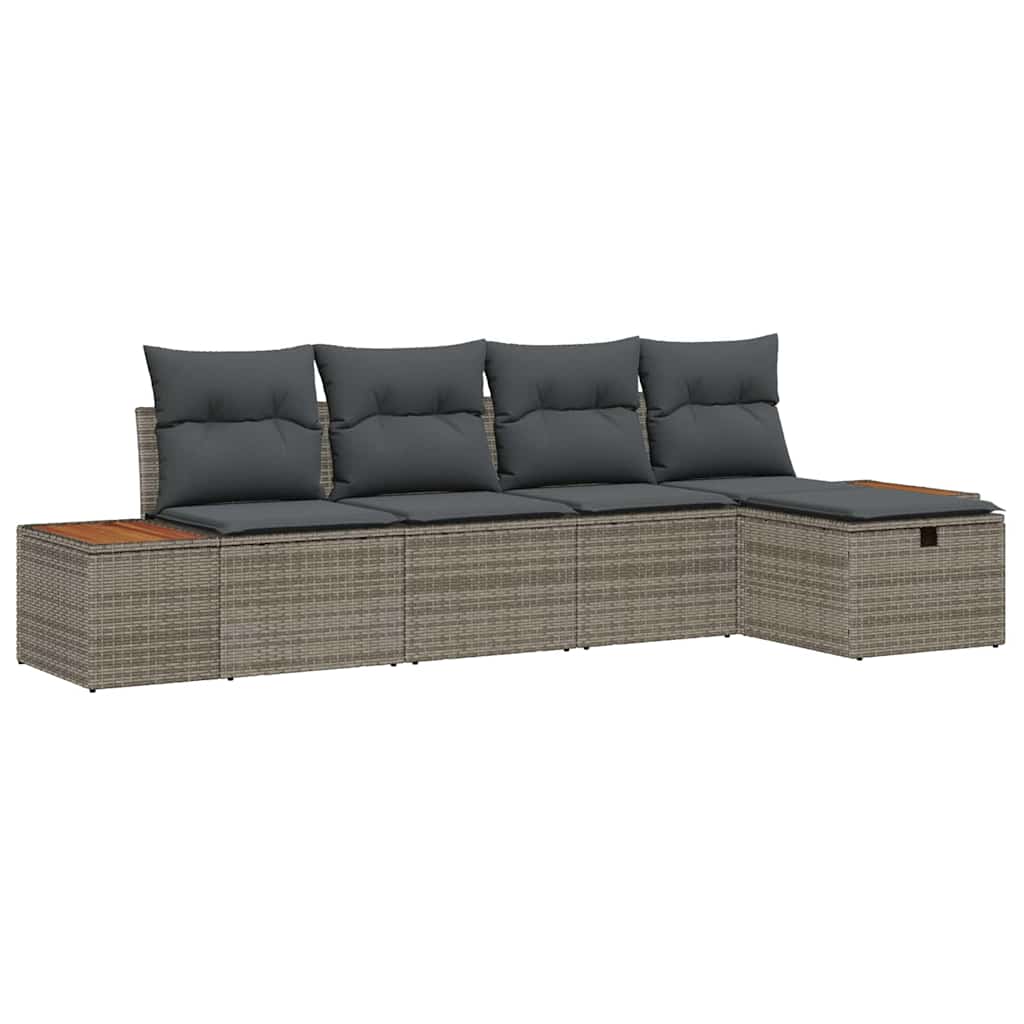Tuin Sofa Set met kussen 5 pcs Grijs Poly riet