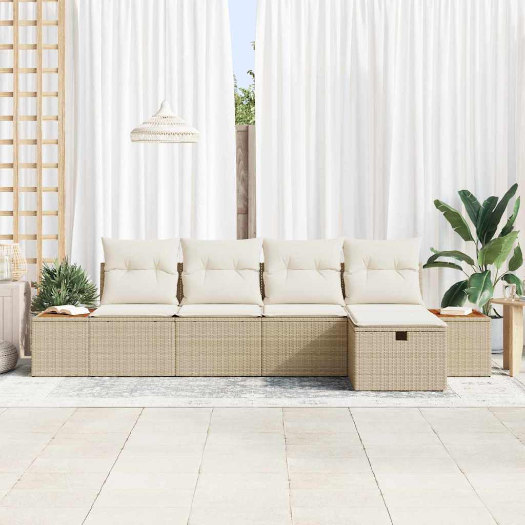 Tuin Sofa Set met kussen 5 pcs Beige Poly riet