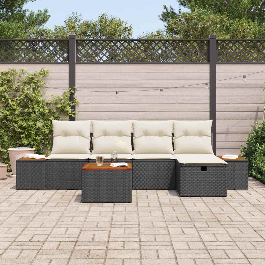 Tuin Sofa Set 6 st Zwart poly rattan