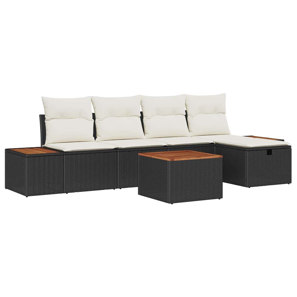 Tuin Sofa Set 6 st Zwart poly rattan