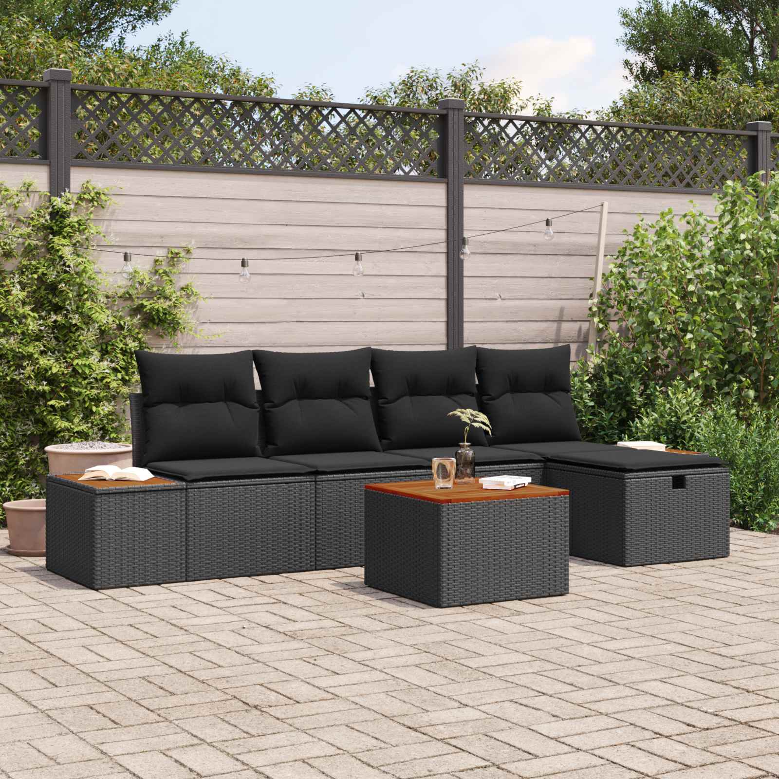 Tuin Sofa Set 6 st Zwart poly rattan