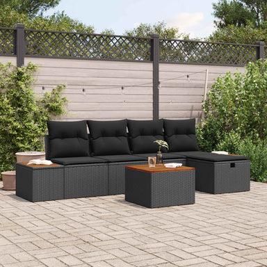 Tuin Sofa Set 6 st Zwart poly rattan