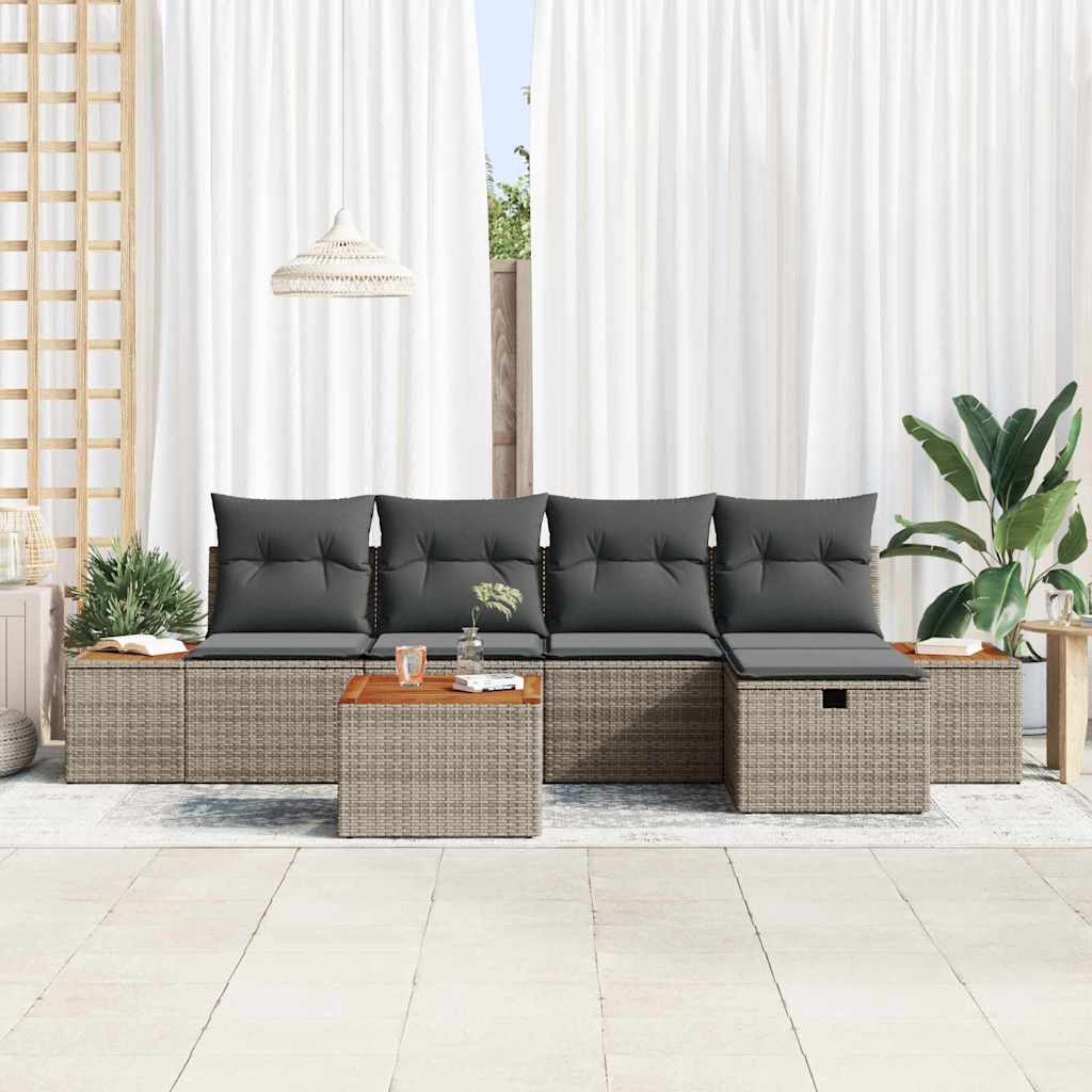 Tuin Sofa Set met kussen 6 pcs Grijs Poly riet