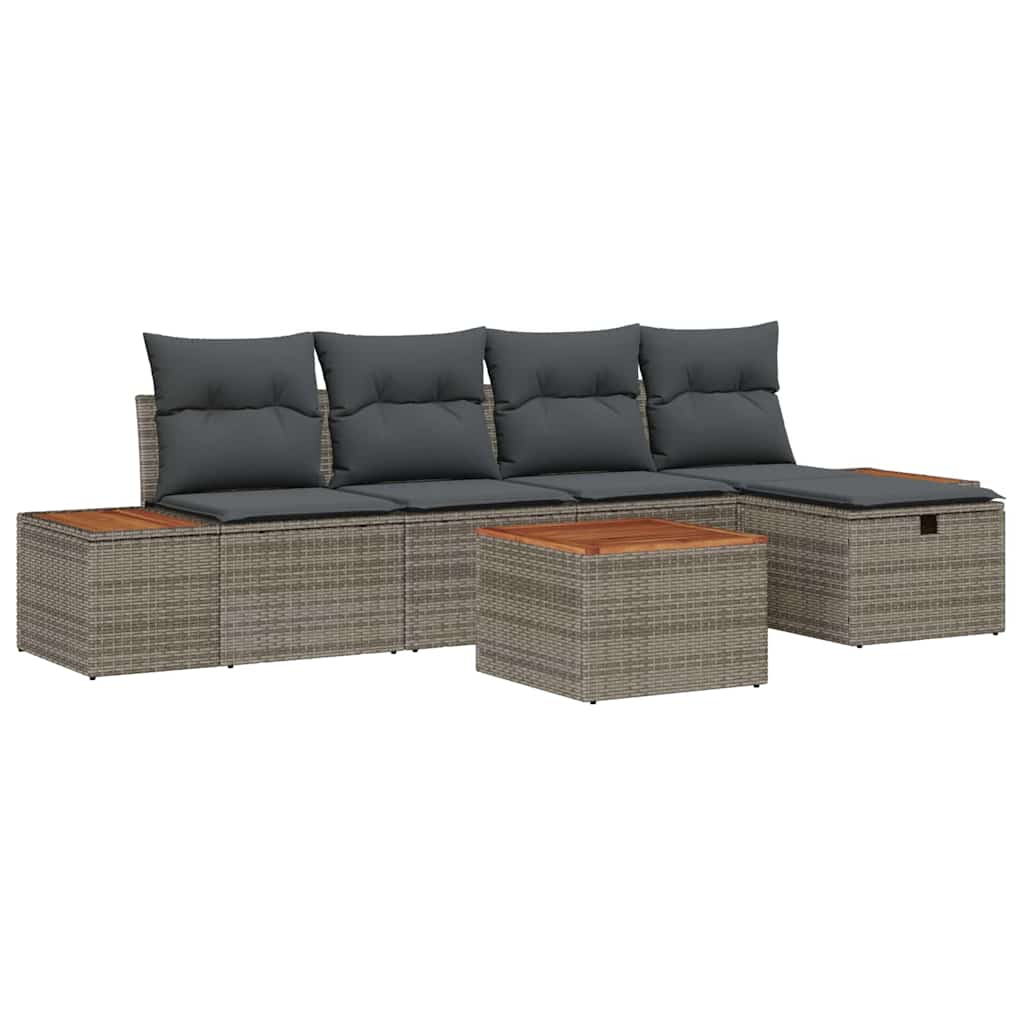 Tuin Sofa Set met kussen 6 pcs Grijs Poly riet