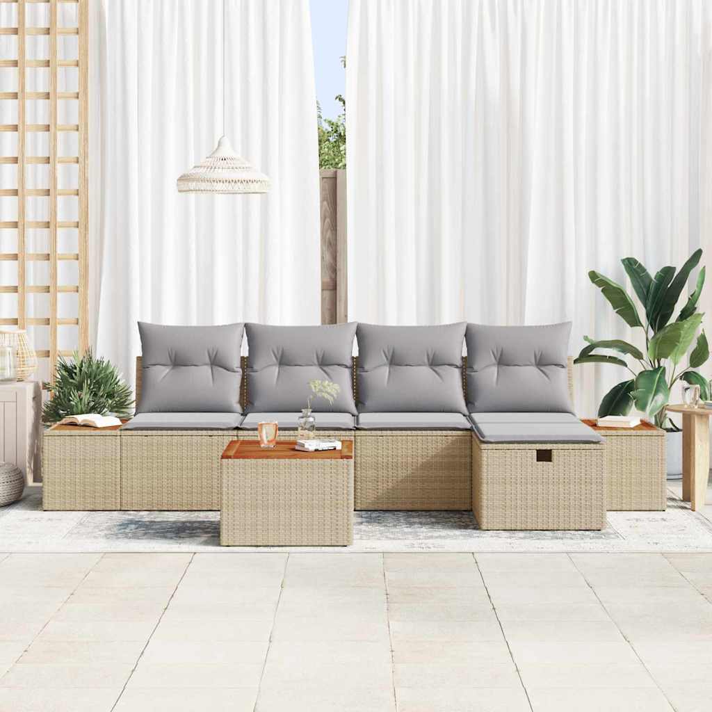 Tuin Sofa Set met kussen 6 pcs Beige Poly riet