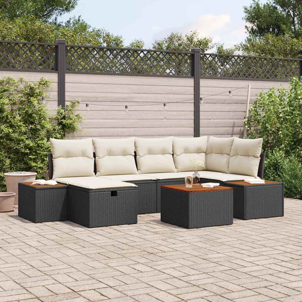 Tuin Sofa Set 7 st Zwart poly rattan