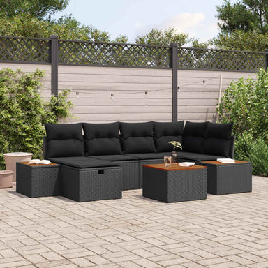 Tuin Sofa Set 7 st Zwart poly rattan