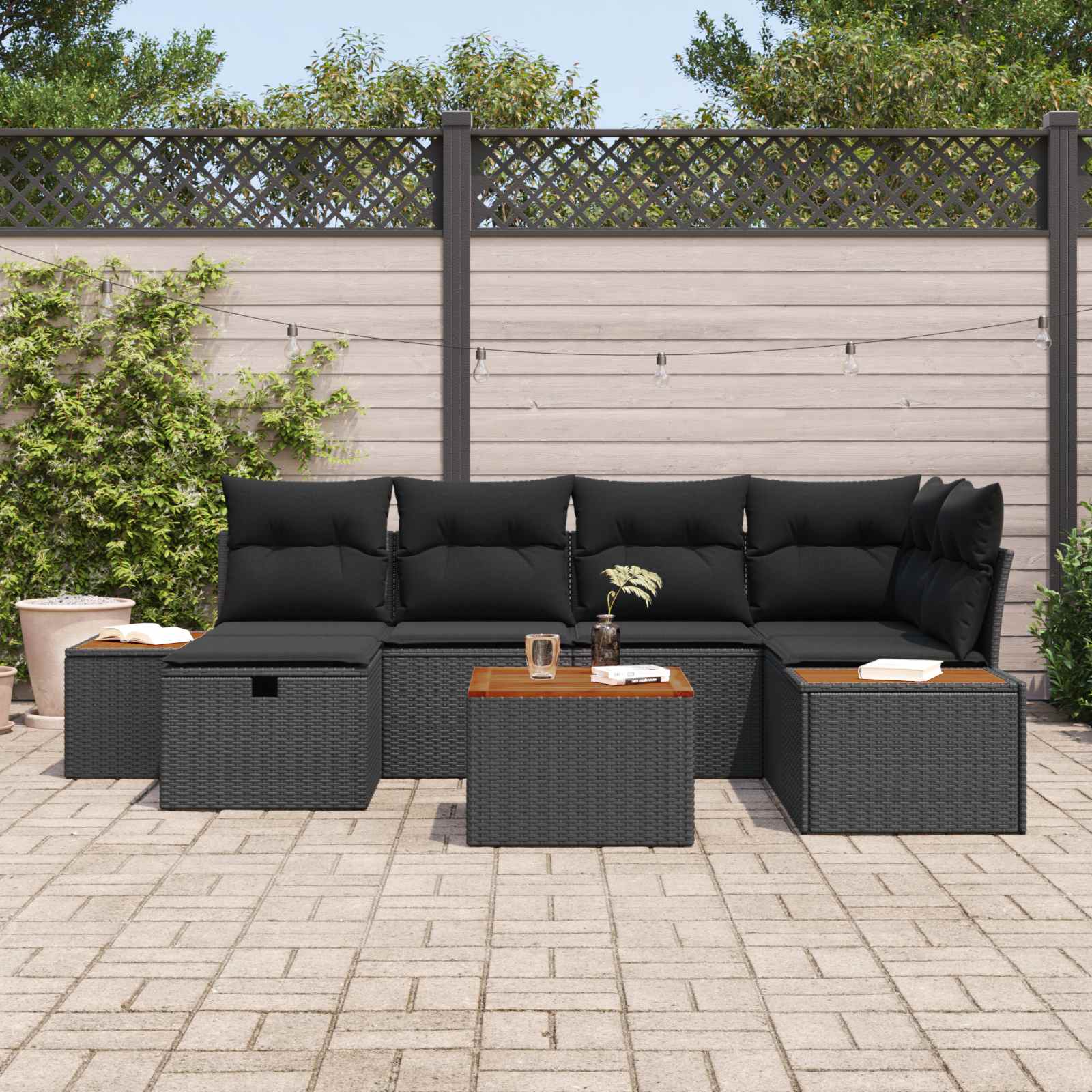 Tuin Sofa Set 7 st Zwart poly rattan