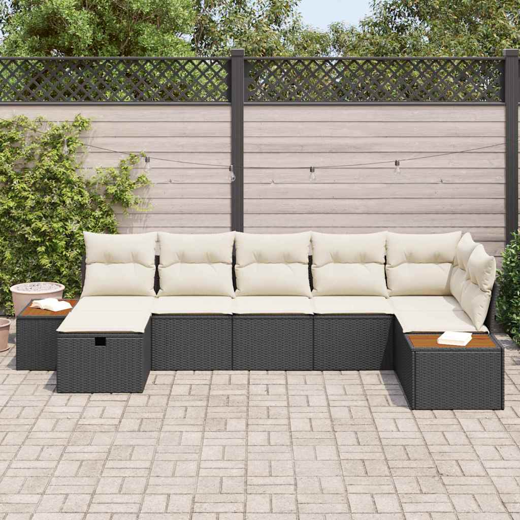 Tuin Sofa Set met kussen 7 pcs Zwart Poly riet