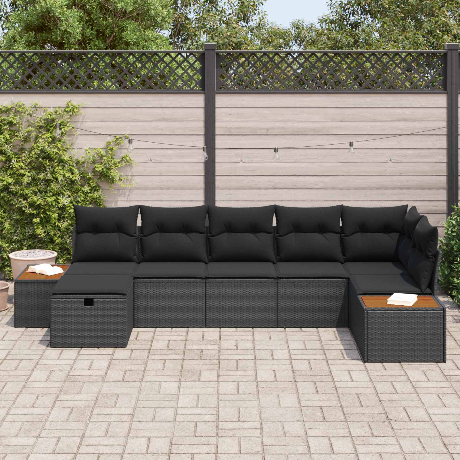 Tuin Sofa Set met kussen 7 pcs Zwart Poly riet