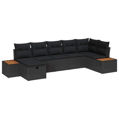 Tuin Sofa Set met kussen 7 pcs Zwart Poly riet