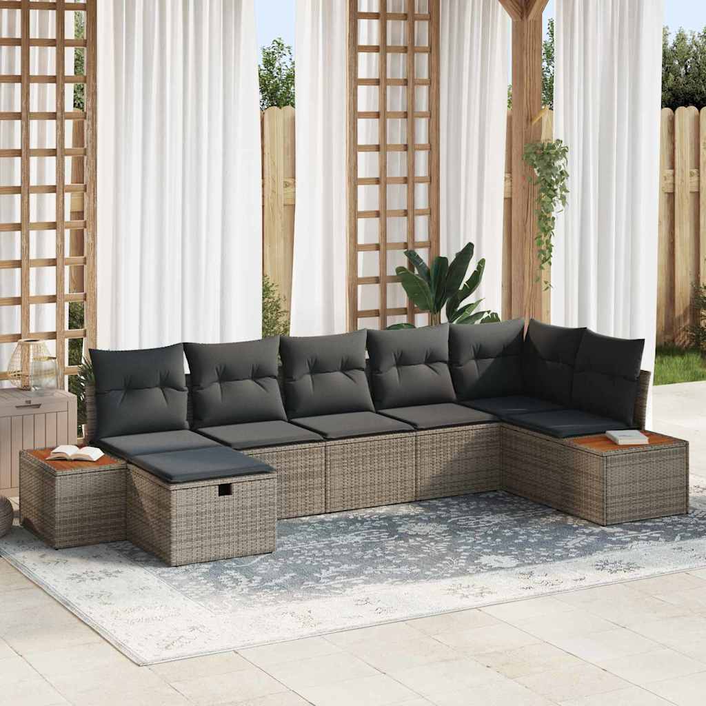 Tuin Sofa Set met kussen 7 pcs Grijs Poly riet