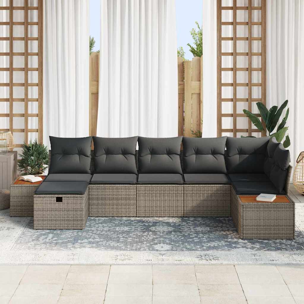 Tuin Sofa Set met kussen 7 pcs Grijs Poly riet