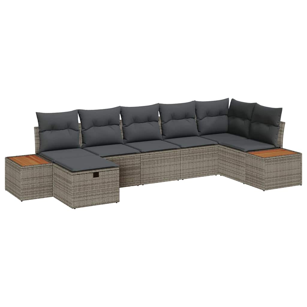 Tuin Sofa Set met kussen 7 pcs Grijs Poly riet