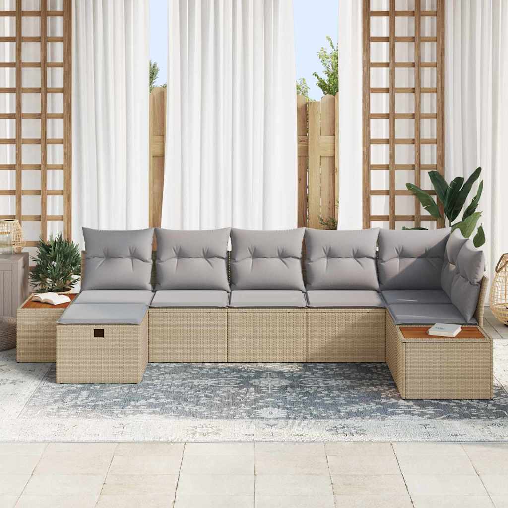 Tuin Sofa Set met kussen 7 pcs Beige Poly riet