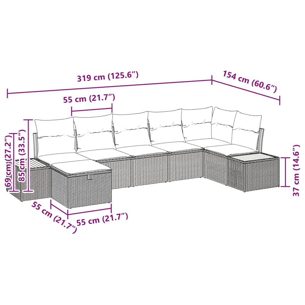 Tuin Sofa Set met kussen 7 pcs Beige Poly riet