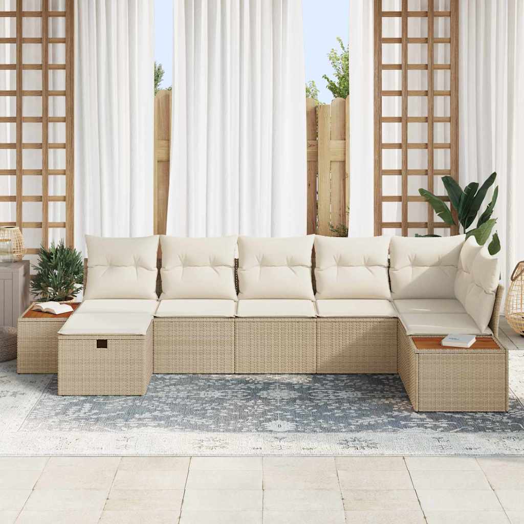 Tuin Sofa Set met kussen 7 pcs Beige Poly riet