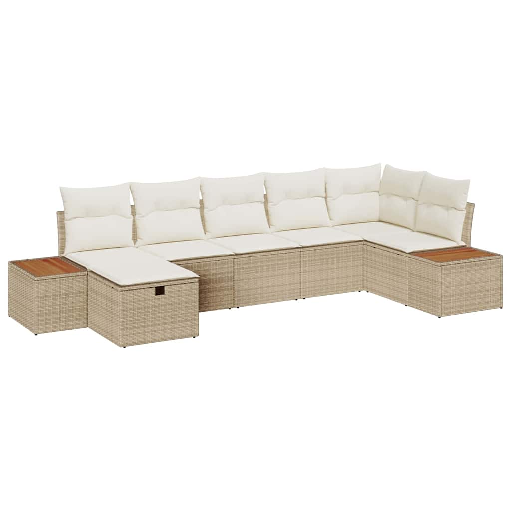 Tuin Sofa Set met kussen 7 pcs Beige Poly riet