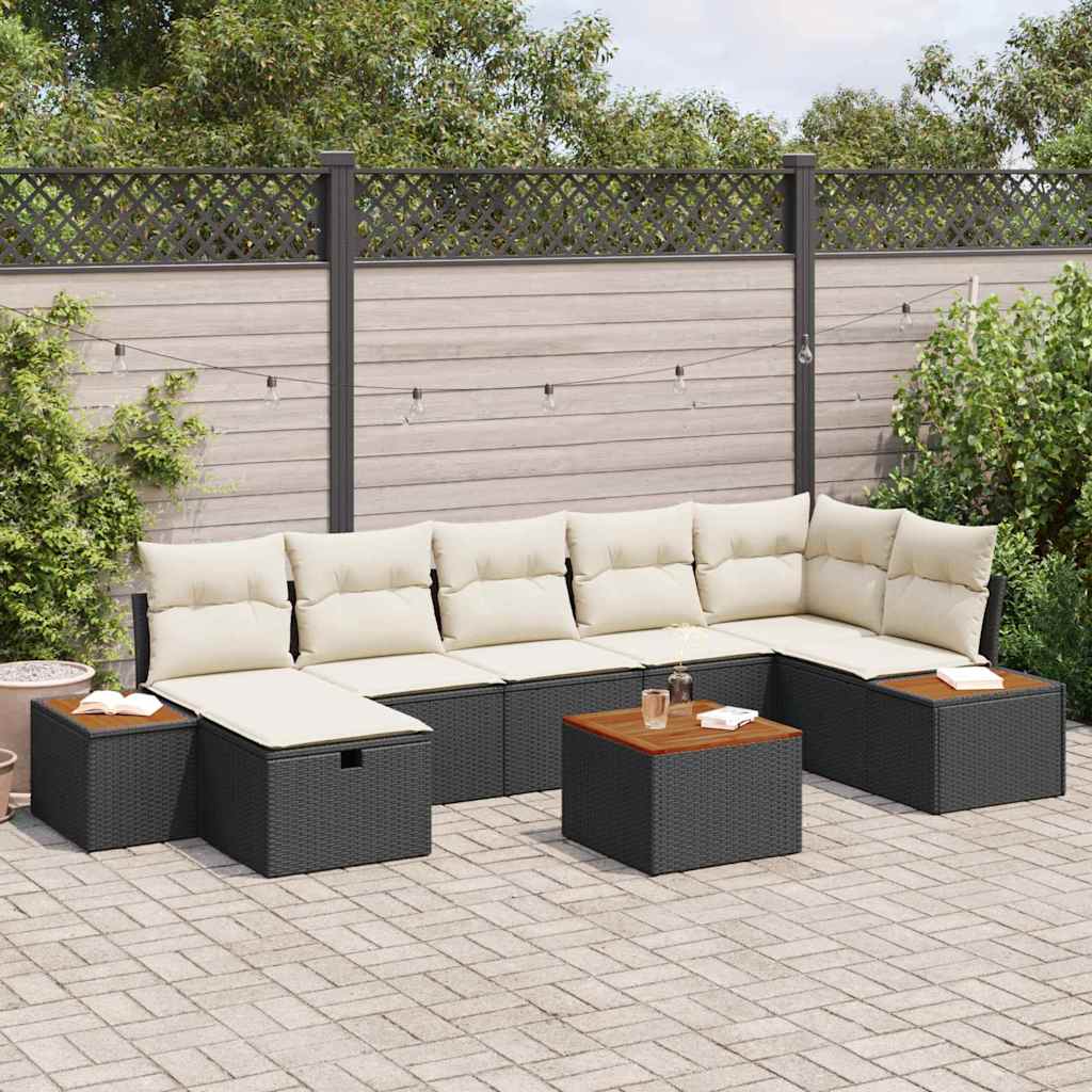 Tuin Sofa Set 8 st Zwart poly rattan