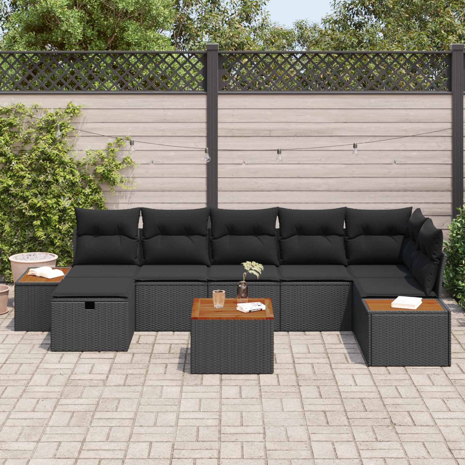 Tuin Sofa Set 8 st Zwart poly rattan