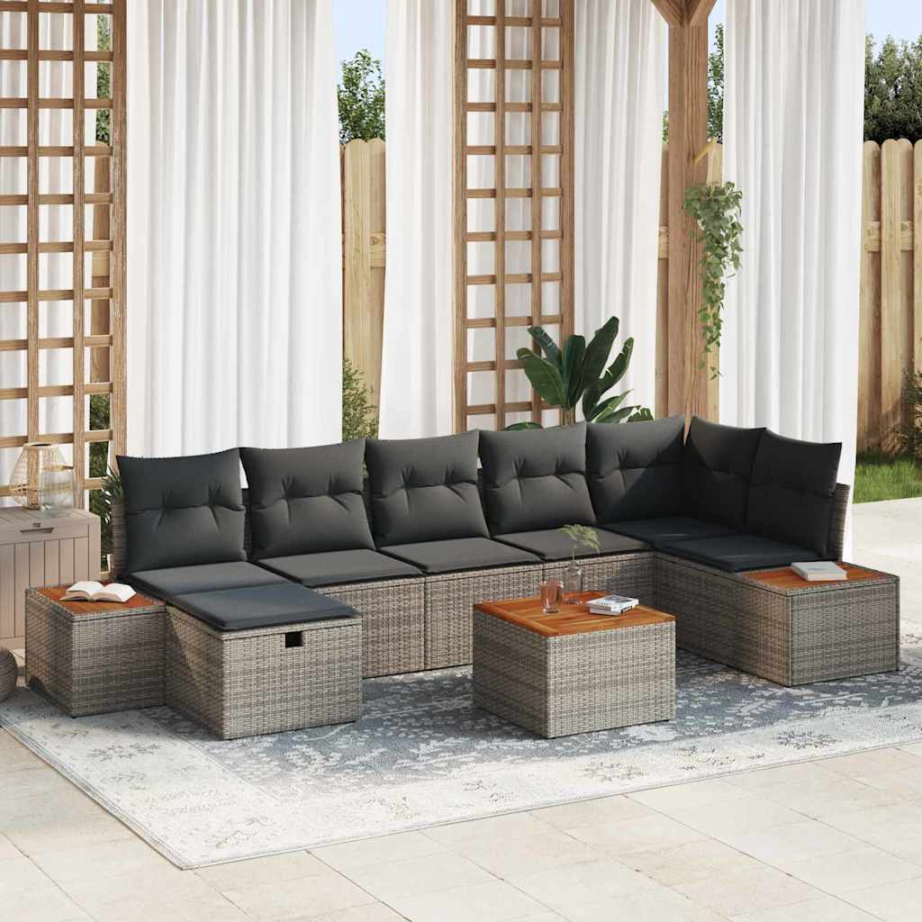 Tuin Sofa Set met kussen 8 pcs Grijs Poly riet