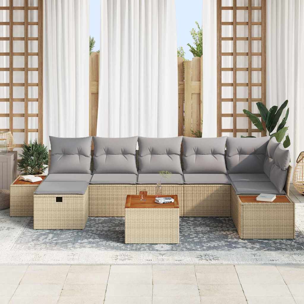 Tuin Sofa Set met kussen 8 pcs Beige Poly riet